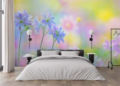 softly blurred background of a few garden flowers in pastel colors. Wall mural