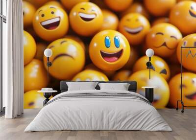 3D rendering concept of emoticons and social media Wall mural