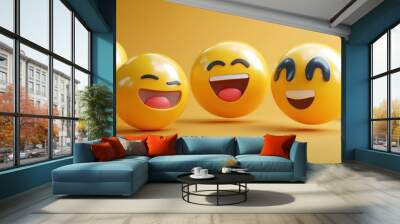 3D rendering of happy and laughing emoticons Wall mural