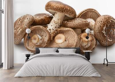 A group of fresh brown mushrooms isolated on a white background. Wall mural