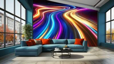 Abstract background with bright colorful lights in a dark night sky. Wall mural