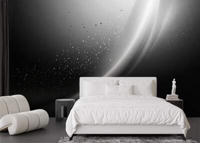 Abstract black and white background with glowing curve and sparkle effect. Wall mural