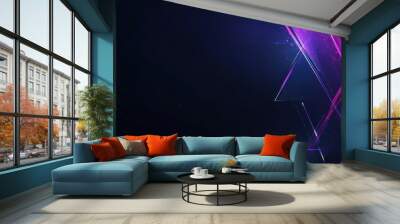 Abstract dark blue background with bright pink and blue geometric shapes and glowing lines. Wall mural