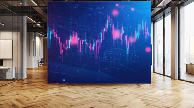 Abstract neon blue and pink stock market chart graphic. Wall mural