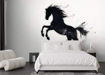 Black horse silhouette in mid air, rising up. Wall mural