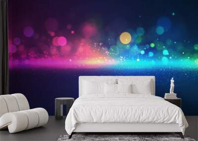 Colorful bokeh lights with sparkle on blue background. Wall mural