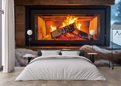 Cozy fireplace with crackling flames Wall mural