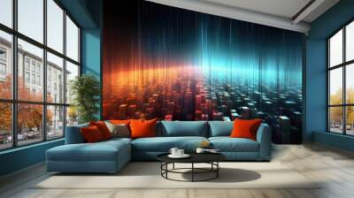 Glowing data streams in a digital matrix Wall mural