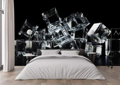 Group of clear glass cubes on a black background. Wall mural