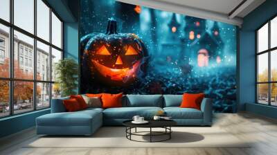 halloween backgrounds, spooky, dark, night, castle, pumpkin backgrounds concept Wall mural