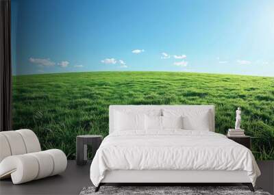 Lush green meadow under clear blue sky Wall mural