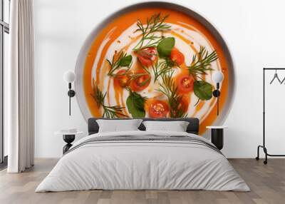 Delicious soup on a plate isolated on transparent background. appetizing soup. top view Wall mural