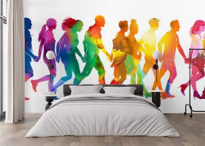 People of all colors walking together, inclusive business mindset values dignity and respect for all individuals  Wall mural