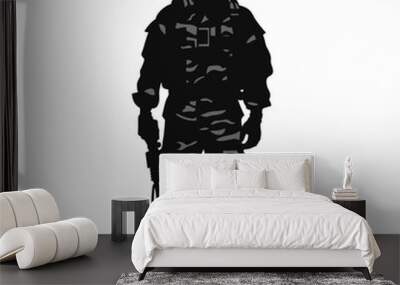 Soldier black icon on white background. Soldier silhouette Wall mural