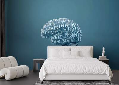 Brain Shaped Typography Illustrating Artificial Language Processing and Neural Network Concepts Wall mural