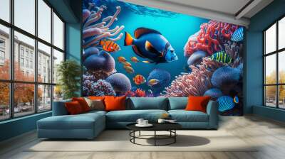 Coral reef with fish generated with AI Wall mural