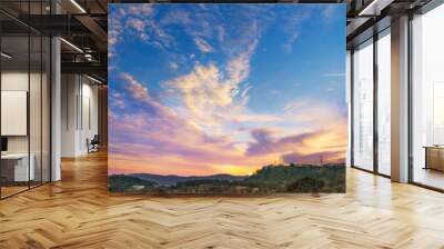 Sunset landscape, blue, purple, gold sky with clouds, wine country California, Napa valley scenery Wall mural