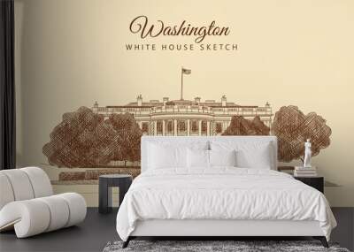 Sketch of the White House in Washington, USA, hand-drawn. Wall mural