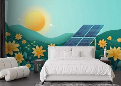 Design a flyer about solar panel energy, renewable energy, simple and modern design, freshness, lightness, ecology, nature.
 Wall mural