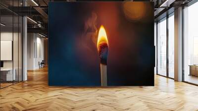 Matchstick on fire with soft gradient background. Matchstick on fire, burning matchstick, fire, flame, ignition, matchstick flame. Wall mural