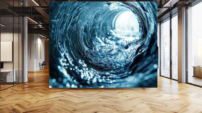 Water flowing from pipe to water source. Technology for clean drinking water and industrial use. Abstract background. Water flow from well to pipe.
 Wall mural