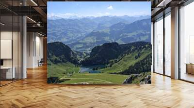 Green mountain landscape with a lake, view from Stockhorn Switzerland Wall mural