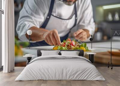 Close-up of chef preparing an elegant plate of food.  Image artificial intelligence Wall mural