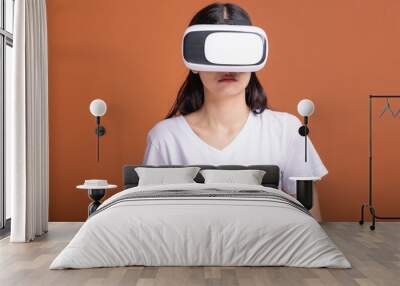 Woman wearing VR headset. Wall mural