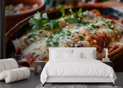 Enchiladas: A dish of enchiladas covered in red sauce and melted cheese Wall mural