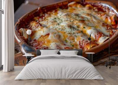 Enchiladas: A dish of enchiladas covered in red sauce and melted cheese Wall mural