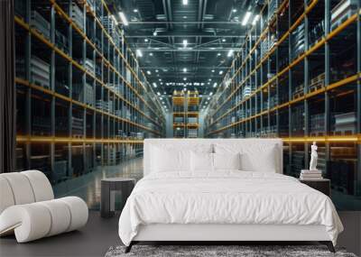 Interior of a high tech innovative warehouse logistics center Wall mural