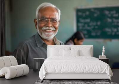 Portrait of a senior male teacher in classroom Wall mural