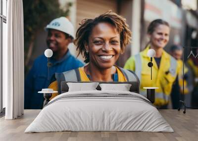 Portrait of a smiling middle aged female sanitation worker Wall mural