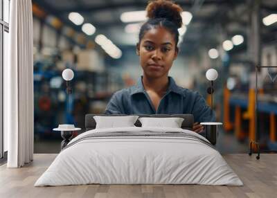 Portrait of a young adult African American female Assembly Line Worker Wall mural