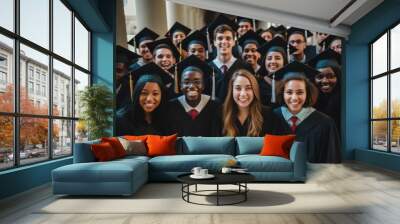 Smiling portrait of a group of diverse graduates Wall mural