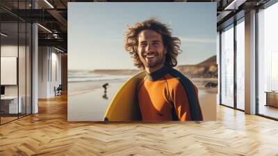 Smiling portrait of a happy male caucasian surfer in Australia on a beach Wall mural