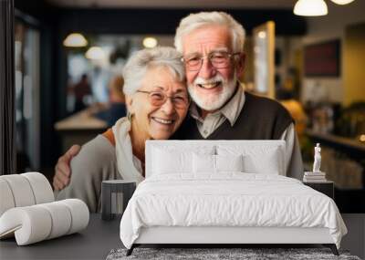 Smiling portrait of a senior Caucasian couple small business owner s Wall mural