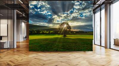 beautiful sun rise rays over the landscape  Wall mural