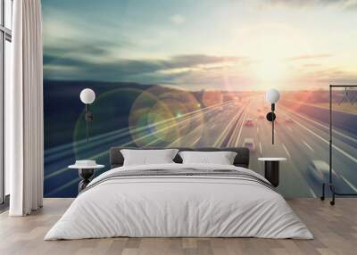 busy highway traffic at sunset time  Wall mural