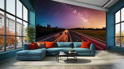 busy highway traffic on the  night full of stars Wall mural