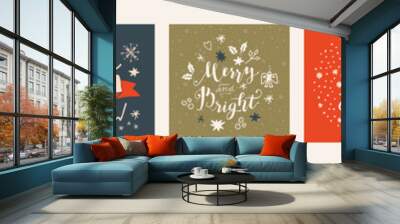 Christmas hand drawn cards. Let It Snow, Be Jolly, Seasons Greetings. Modern calligraphic Merry Christmas hand lettered greeting cards in vintage hipster style. Artistic EPS 10 vector illustration Wall mural