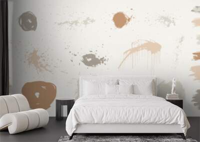 Ink splash vector strokes. Neutral color blots on light beige background. Vector painted textures. Isolated dry brush spots, brown grey watercolor splatter. Pastel splat drops. Classic spray texture Wall mural