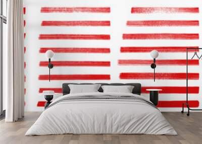 Red hand drawn stripes, smears, highlights. Bloody caution textbox brushstrokes set. Straight line vector brush strokes. Rough grunge thick paint line texture. Vector sketch rectangle text boxes Wall mural