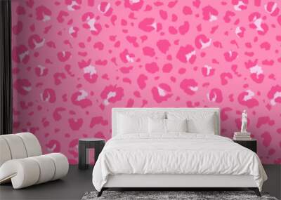 Vector y2k aesthetic barbiecore style seamless leopard pattern. Luxury glamour pink repeat. Jaguar fur safari seamless backdrop. Hand drawn animal fur. Cheetah panther surface pattern. Cute kids print Wall mural