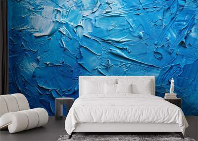 A blue painting with blue paint splatters and white paint splatters Wall mural