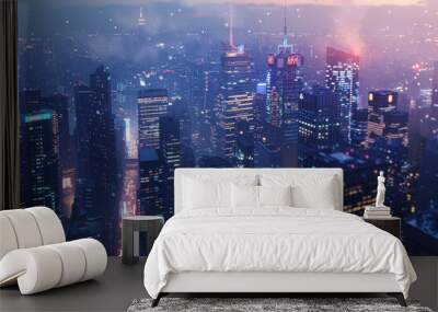 A city skyline at night with a blue sky in the background Wall mural