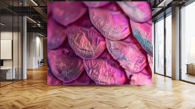 A close up of a pink and purple leaf with a metallic texture Wall mural