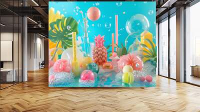 A colorful and vibrant scene of tropical plants and fruits Wall mural