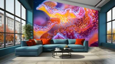 A colorful sea creature with orange and pink swirls Wall mural