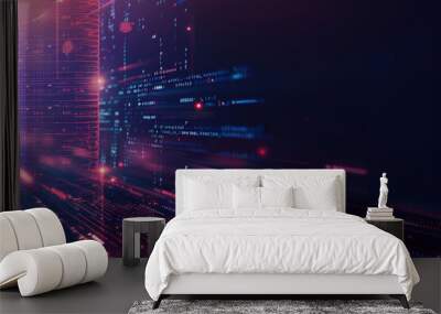 A computer generated image of a cityscape with bright lights Wall mural